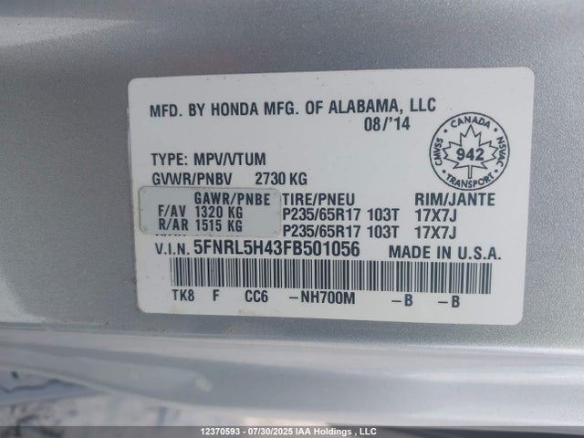 5FNRL5H43FB501056 Honda j35z8