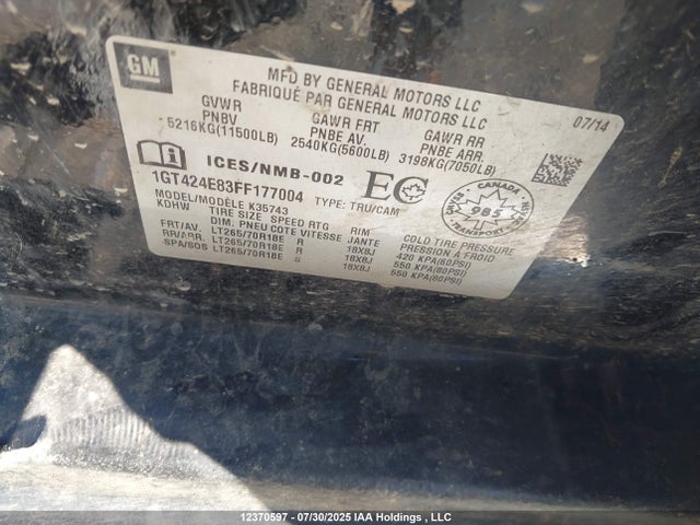 GMC lml 2015 1GT424E83FF177004 Image 9