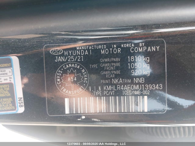 KMHLR4AF0MU139343 Hyundai t-gdi gamma ii