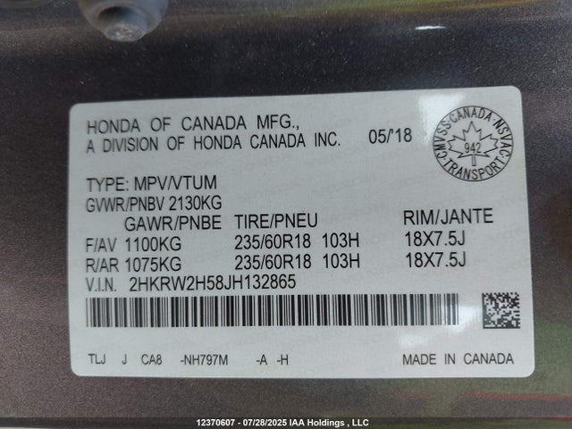 2HKRW2H58JH132865 Honda l15be