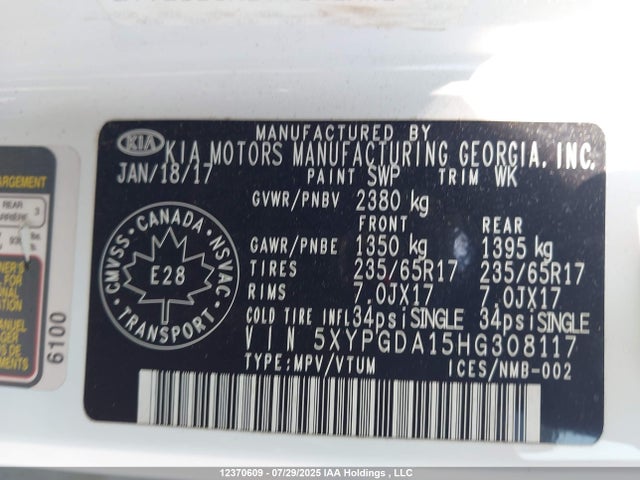 5XYPGDA15HG308117 KIA Sorento