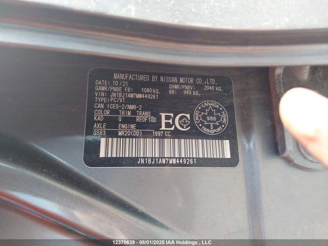 JN1BJ1AW7MW449261 Nissan ROGUE SPORT