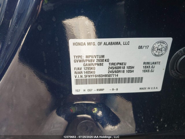 5FNYF6H83HB507714 Honda j35y6