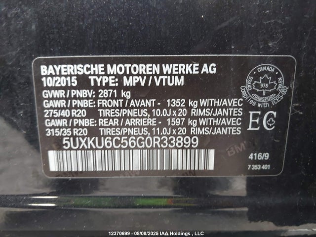 BMW X6 Xdrive50i 2016 5UXKU6C56G0R33899 Image 9
