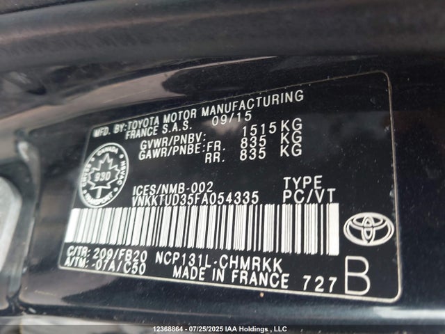 Toyota 1nz-fe 2015 VNKKTUD35FA054335 Image 9