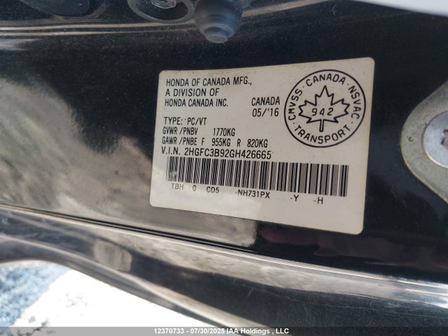Honda l15b7 2016 2HGFC3B92GH426665 Image 9