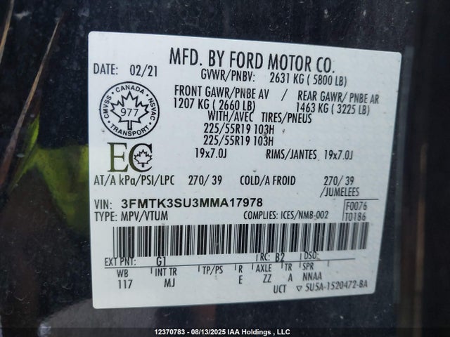 3FMTK3SU3MMA17978 Ford 2021