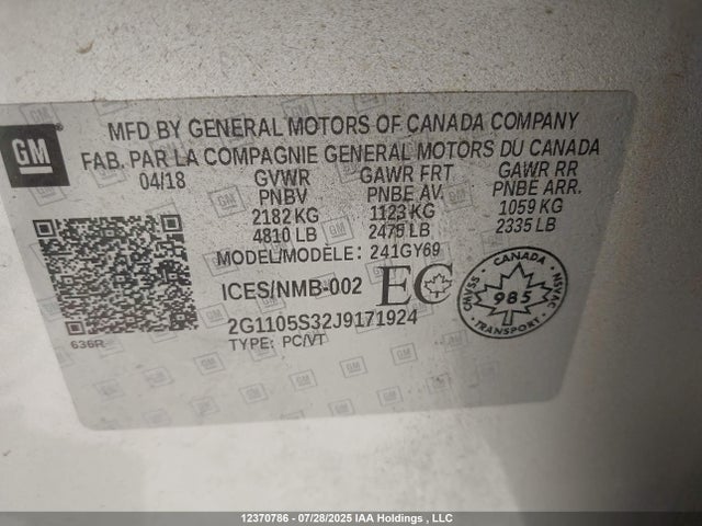 2G1105S32J9171924 Chevrolet lfx - spark ignited direct injection, vvt, e85 max, alum