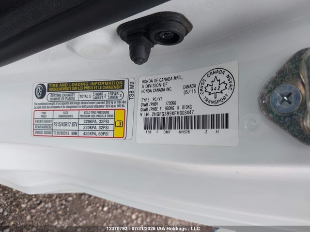 2HGFG3B9XFH003447 Honda r18z1