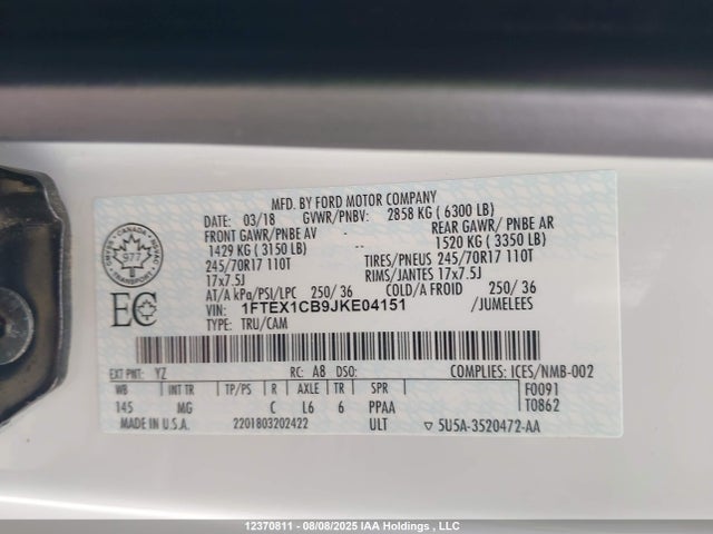1FTEX1CB9JKE04151 Ford 3.3l tivct