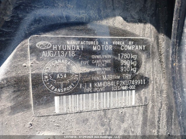KMHD84LF2KU749911 Hyundai mpi nu