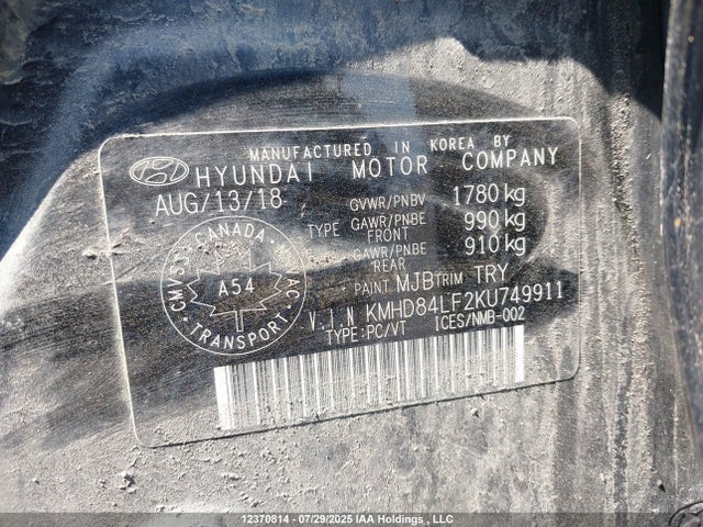KMHD84LF2KU749911 Hyundai mpi nu