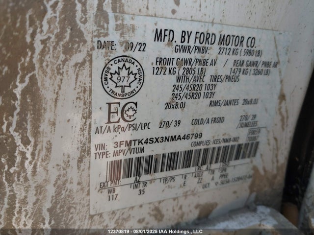Ford 2022 2022 3FMTK4SX3NMA46799 Image 9