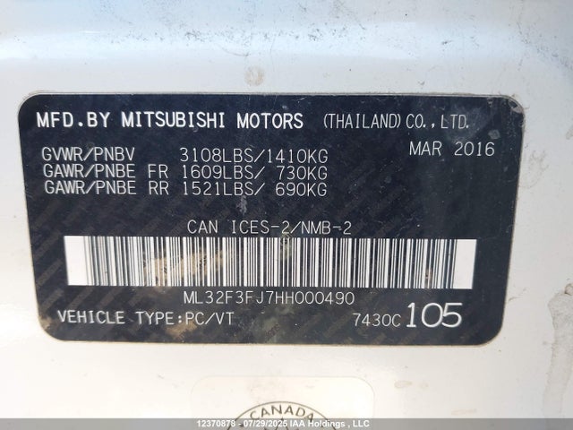 Mitsubishi MIRAGE G4 2017 ML32F3FJ7HH000490 Image 9