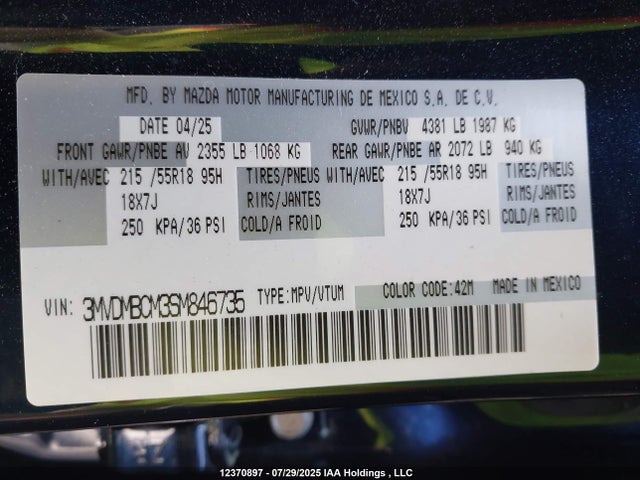 3MVDMBCM3SM846735 Mazda pyukd