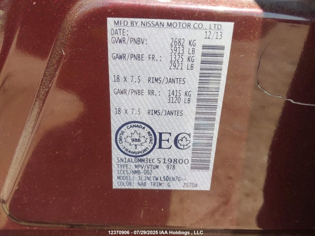 5N1AL0MM3EC519800 Infiniti QX60