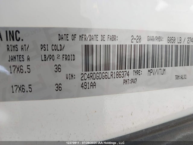 2C4RDGDG6LR186374 Dodge 2020