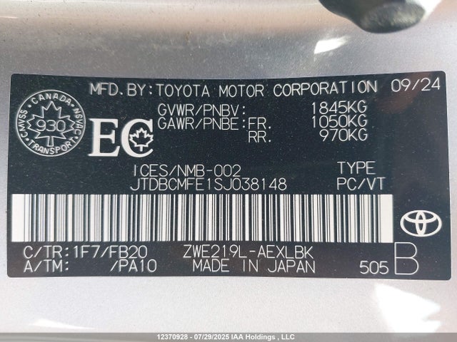 Toyota 2zr-fxe 2025 JTDBCMFE1SJ038148 Image 19