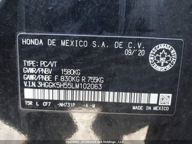 3HGGK5H55LM102063 Honda l15b1