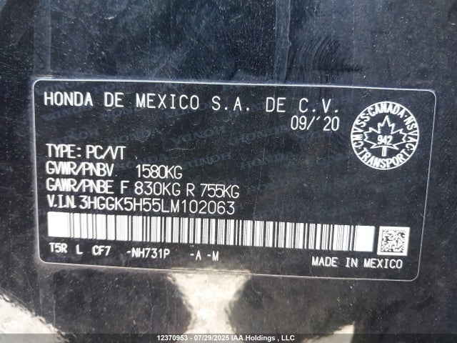 3HGGK5H55LM102063 Honda l15b1