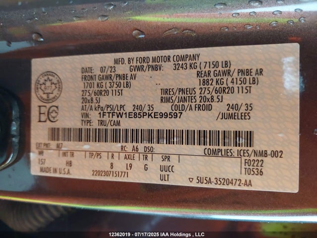1FTFW1E85PKE99597 Ford gtdi