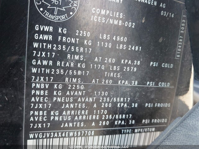 WVGJV3AX4EW597706 Volkswagen Tiguan