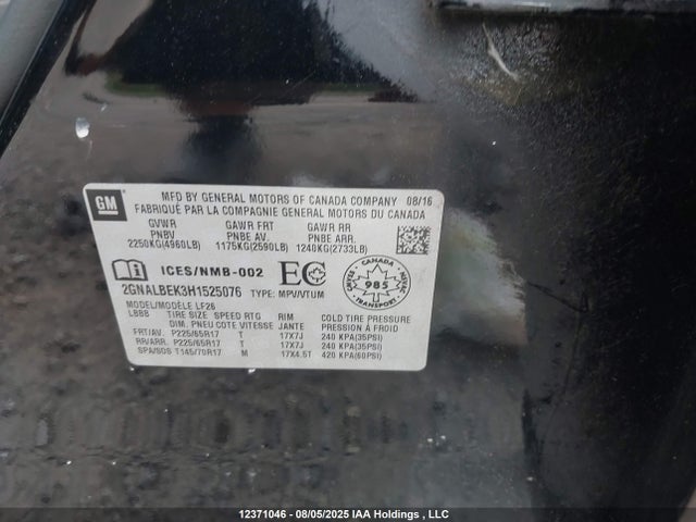 Chevrolet lea - sidi: spark ignited direct injection, e85 max, alum 2017 2GNALBEK3H1525076 Image 9