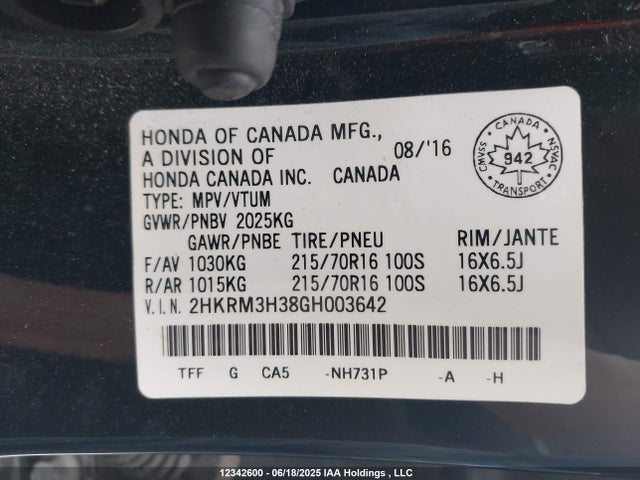 2HKRM3H38GH003642 Honda k24w9/k24v1