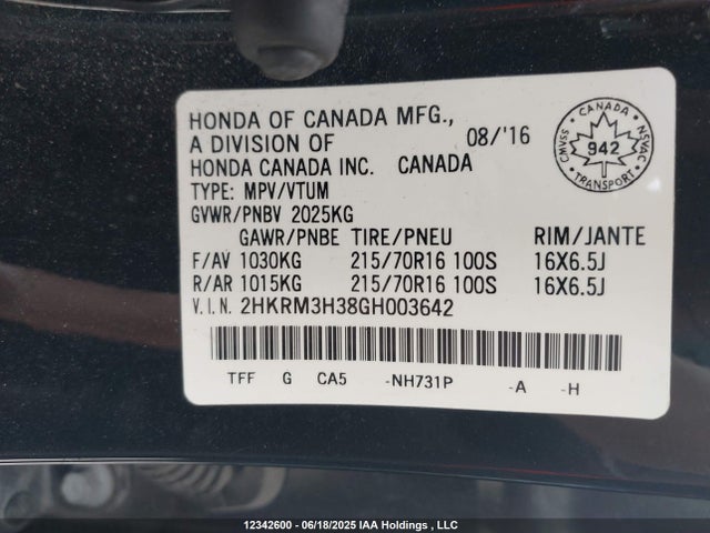 2HKRM3H38GH003642 Honda k24w9/k24v1