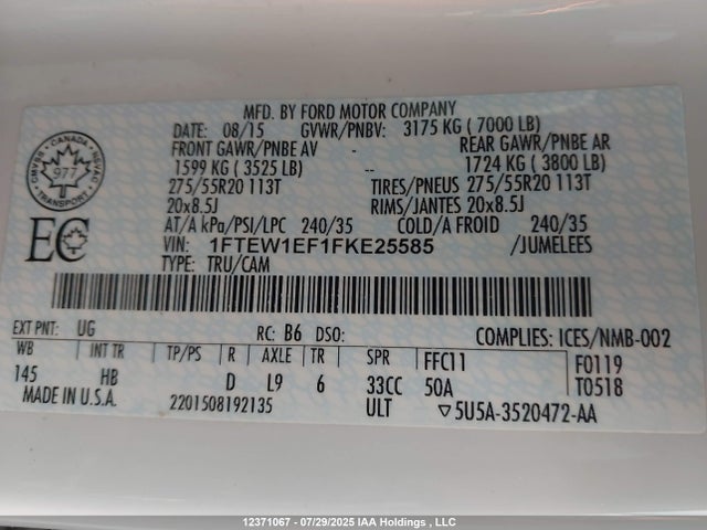 1FTEW1EF1FKE25585 Ford F-150