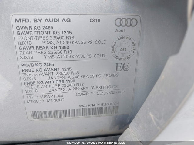 Audi 2019 2019 WA1ANAFY1K2084324 Image 9