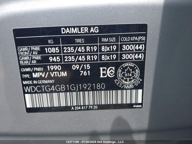 WDCTG4GB1GJ192180 Mercedes-Benz 270
