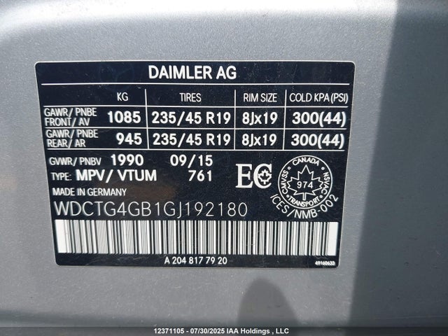 WDCTG4GB1GJ192180 Mercedes-Benz 270