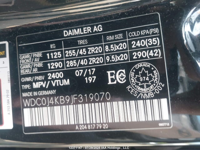 WDC0J4KB9JF319070 Mercedes-Benz m274