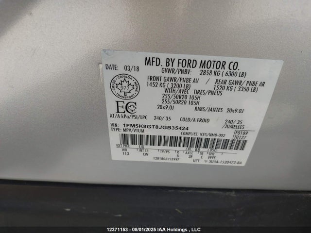 Ford 3.5l gtdi 2018 1FM5K8GT8JGB35424 Image 9