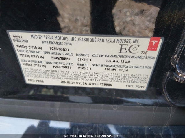 5YJSA1S16EFP29906 Tesla MODEL S