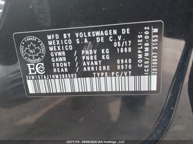 3VW167AJ1HM386503 Volkswagen 1.4 tsi
