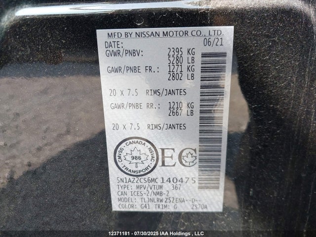 Nissan Murano 2021 5N1AZ2CS6MC140475 Image 9