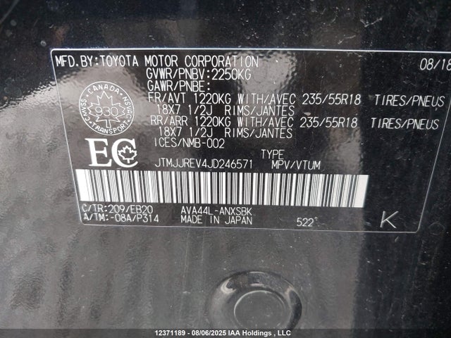 JTMJJREV4JD246571 Toyota 2ar-fxe, 2jm+2fm