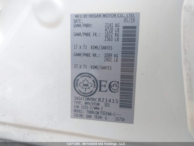 Nissan Rogue 2019 5N1AT2MV9KC821415 Image 9
