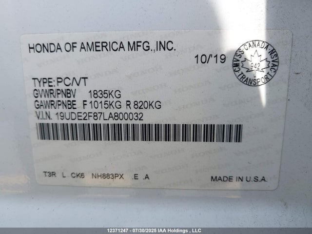 Acura k24v7 2020 19UDE2F87LA800032 Image 18
