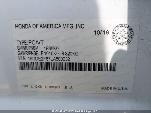 Acura k24v7 2020 19UDE2F87LA800032 Image 9