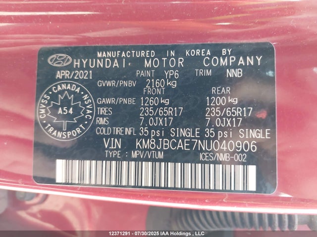 KM8JBCAE7NU040906 Hyundai gdi theta iii