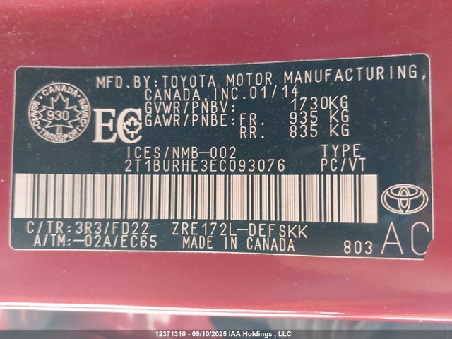 Toyota 2zr-fe 2014 2T1BURHE3EC093076 Image 18