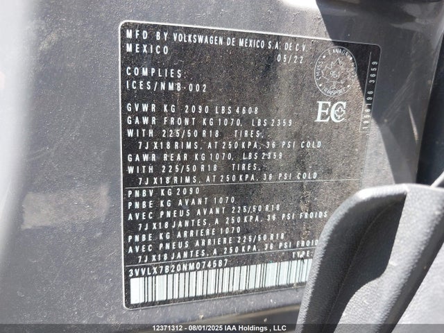 3VVLX7B20NM074587 Volkswagen tsi