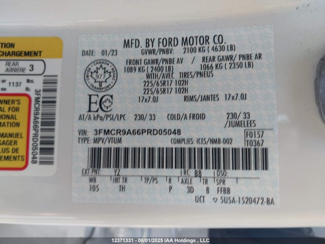3FMCR9A66PRD05048 Ford dragon