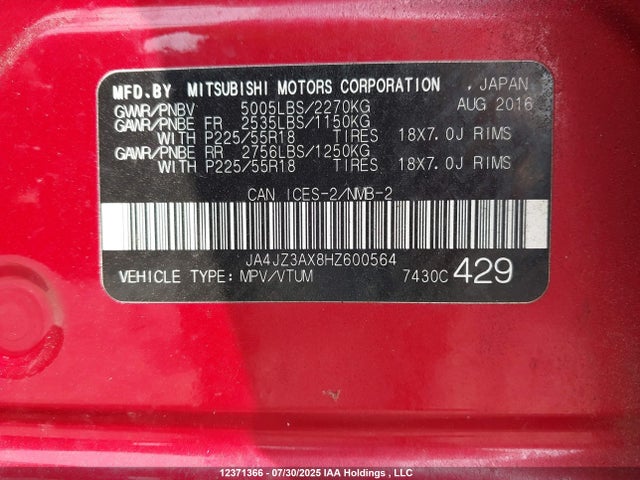 Mitsubishi 3.0 sohc mivec 2017 JA4JZ3AX8HZ600564 Image 9