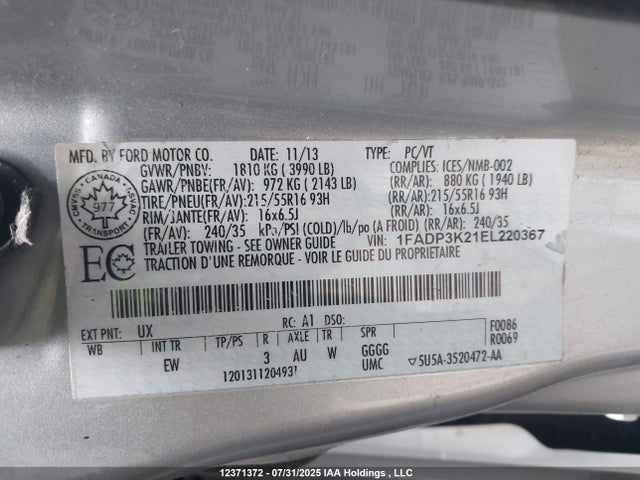 Ford Focus 2014 1FADP3K21EL220367 Image 9