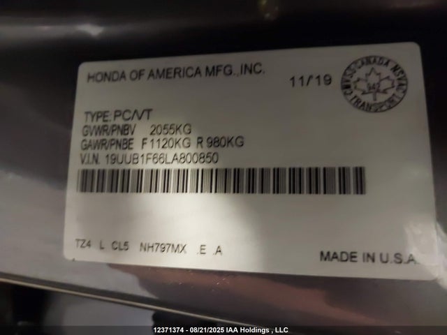 19UUB1F66LA800850 Acura k24w7
