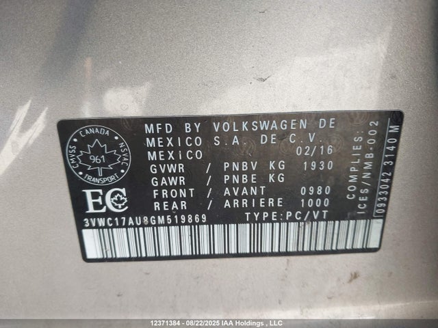 3VWC17AU8GM519869 Volkswagen 1.8 tsi